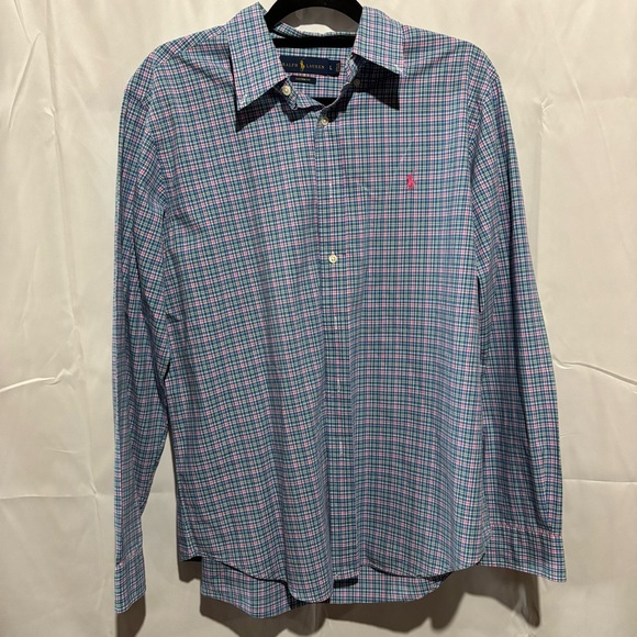 Polo by Ralph Lauren Men's Blue and Pink Plaid Shirt Size Large - Picture 1 of 5